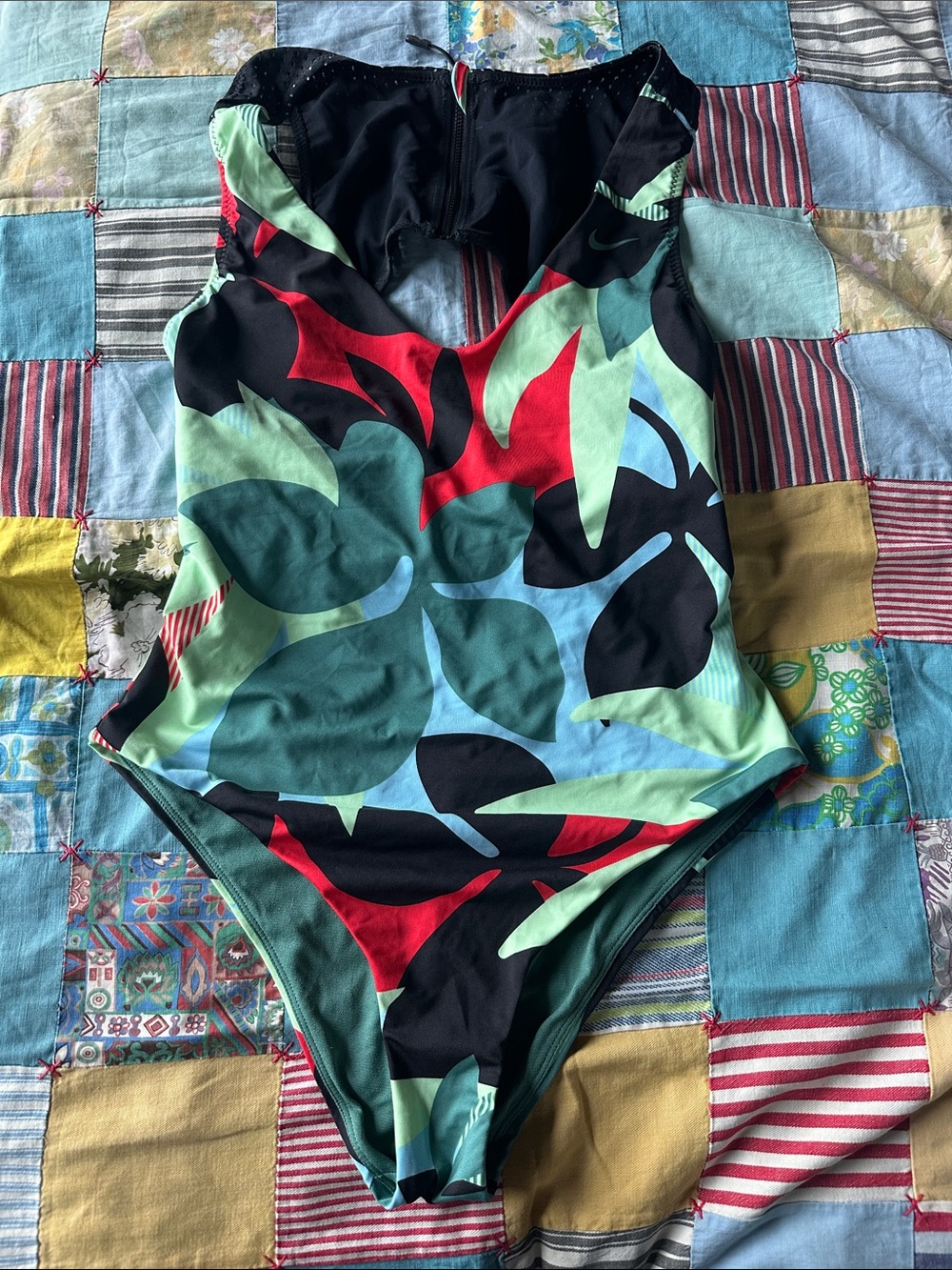 One-Piece Swimsuit - Multicolor Leaf Print